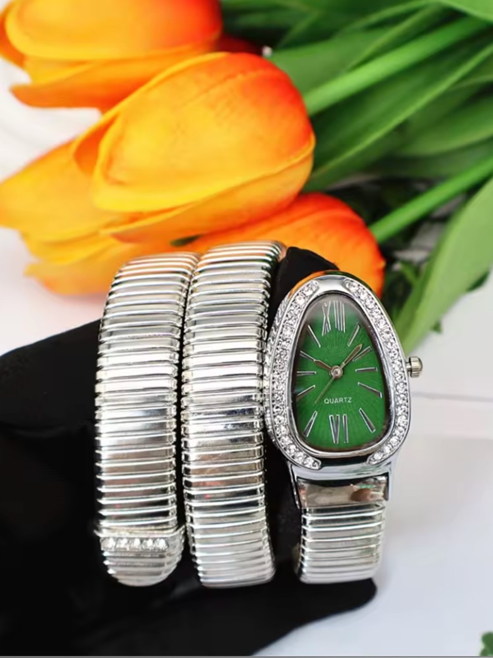 Silver Serpenti Inspired Wrap Watch | Snake watch Bracelet | Crystal Bezel | Lux